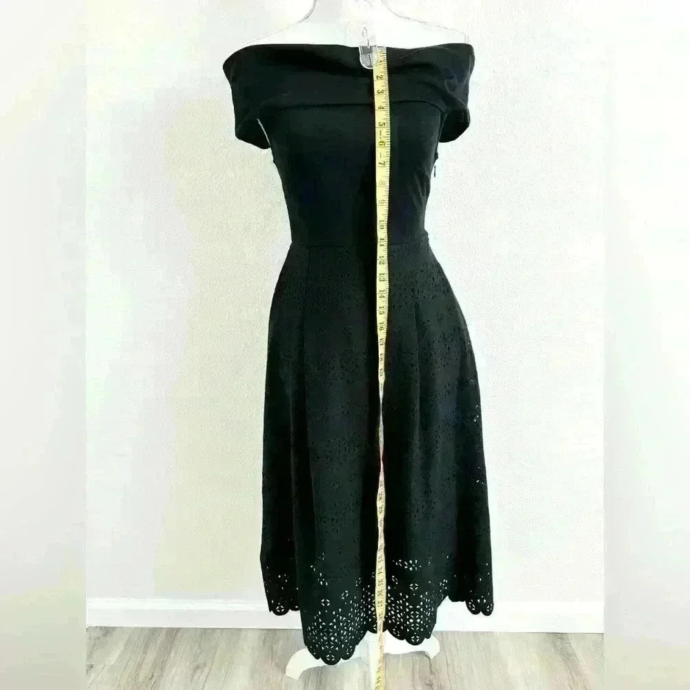 Banana Republic Black Off The Shoulder Midi Dress Size 2 Petite - Picture 7 of 12